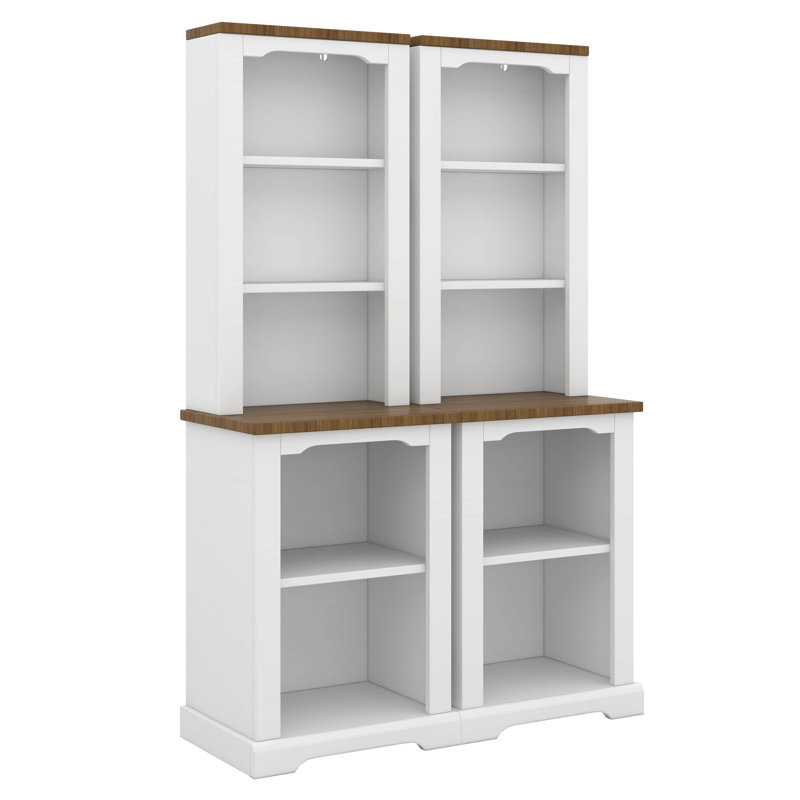 Two-Piece Tall Cabinet, Modern Bookshelves With Storage Shelves, Freestanding Open Display Shelf With Anti-Tip Device, White