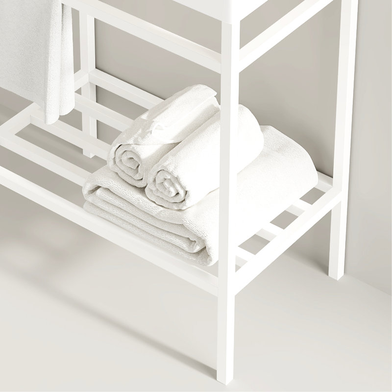 Meuble-lavabo de salle de bain avec lavabo en céramique 24 po - mauve et blanc, lavabo autoportant, scandinave moderne, lavabo rectangulaire en fer ferme, console, tablette robuste, assemblage difficile à assembler