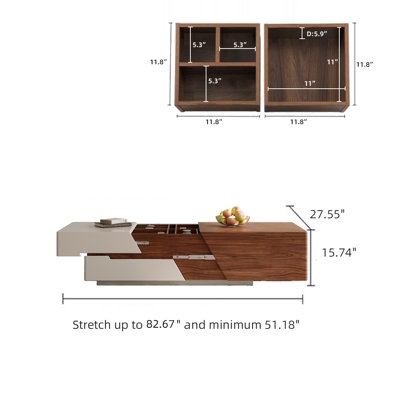 Sankey Extendable Sliding Coffee Table Wood With 2 Drawers & 4 Hidden Storges for Living Room