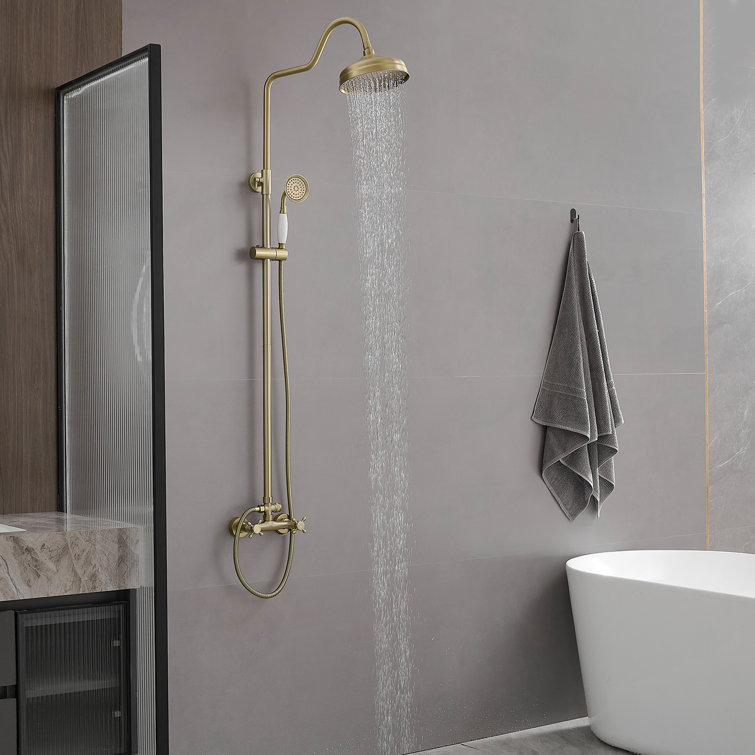 2-Spray Round Wall Bar Shower Kit With Hand Shower Dual Cross Handles Mixer Shower System Taps