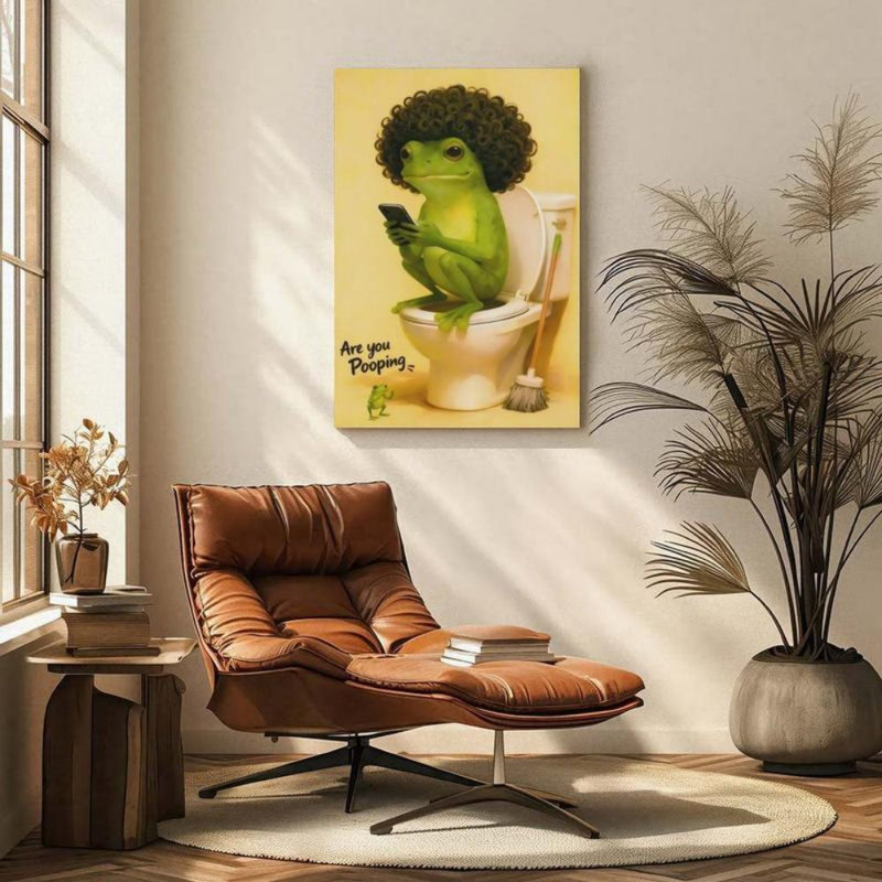 Reproduction sur toile Playful Frog Toilette "Are you Pooper" - Urban Studio, 24 * 16 pouces (60 * 40 * 2cm)