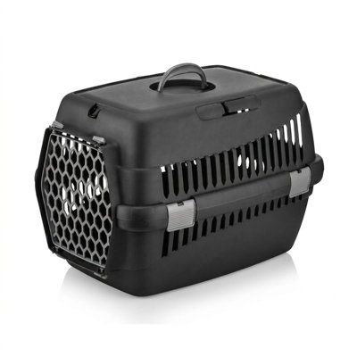 Modern Black and Grey Secure Pet Carrier Box for Travel (15.4'' W x 21.7'' D x 14.4'' H)
