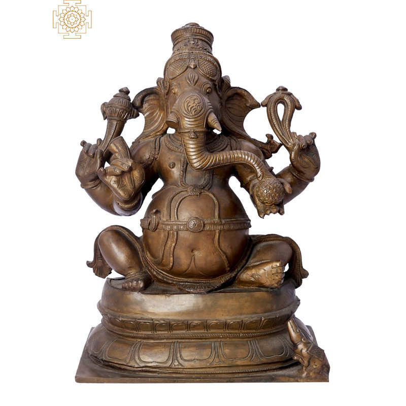 Statue 12 "en bronze Bhaguan Ganesha ji - Idole Panchaloha faite à la main | Madhuchista Vidhana (cire perdue) de Swamimalai