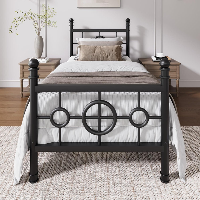 Metal Bed Frame, Vintage Circular Headboard & Footboard, Heavy-Duty Iron Platform Bed, No Box Spring Needed, Twin