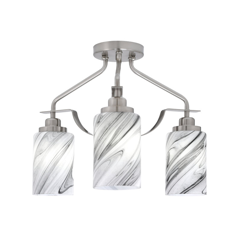 Odyssey 3 Light Semi-Flush Shown In Brushed Nickel Finish With 4" Onyx Swirl Glass