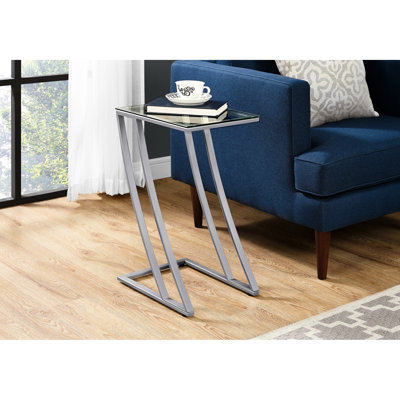 Table d'appoint de salon avec cadre en verre trempé et en métal gris, style casse-croûte contemporain pour la maison