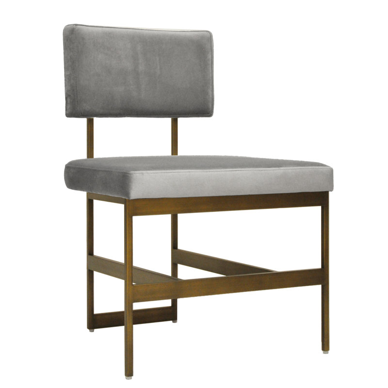 Grey Upholstered Metal Side Chair with Silver Frame