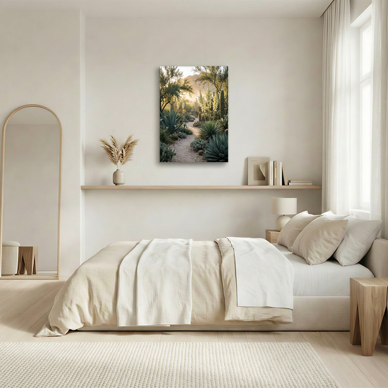 «Desert Cactus and Yucca Flower Garden Path», art mural, H 30 po x l 20 po