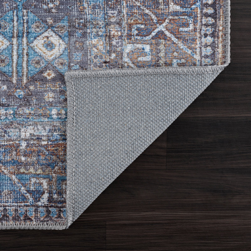Washable Non-Slip Traditional Area Rug - Slate Gray / Blue Rug for Entryway, Hallway, Bathroom, and Kitchen - Fellers