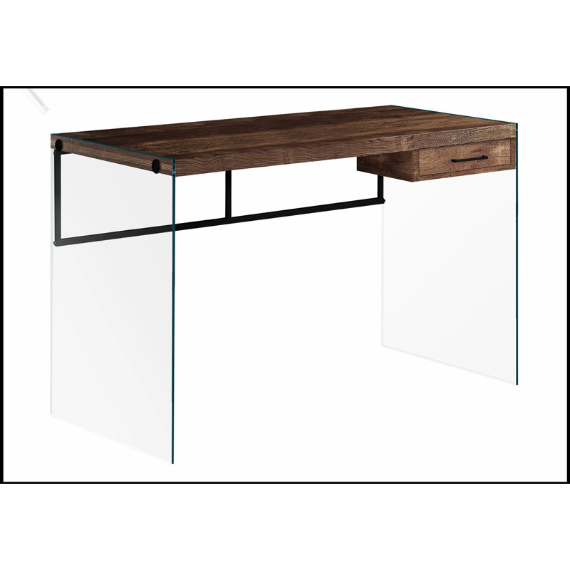 Bureau d'ordinateur contemporain en verre trempé avec tiroirs de rangement pour bureau personnel et ordinateur portable