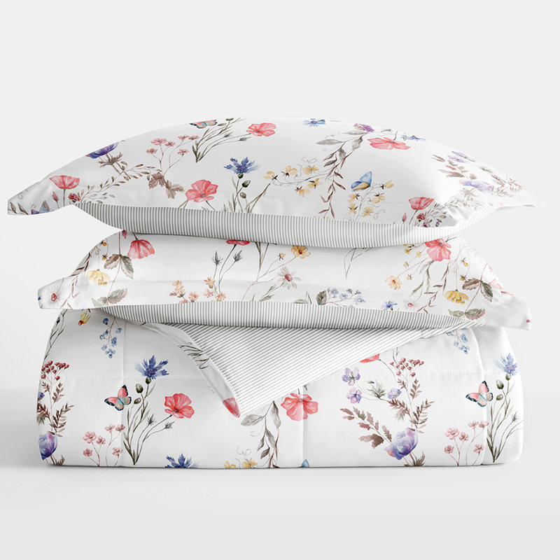 King Pink Floral Down Alternative Reversible Comforter Set