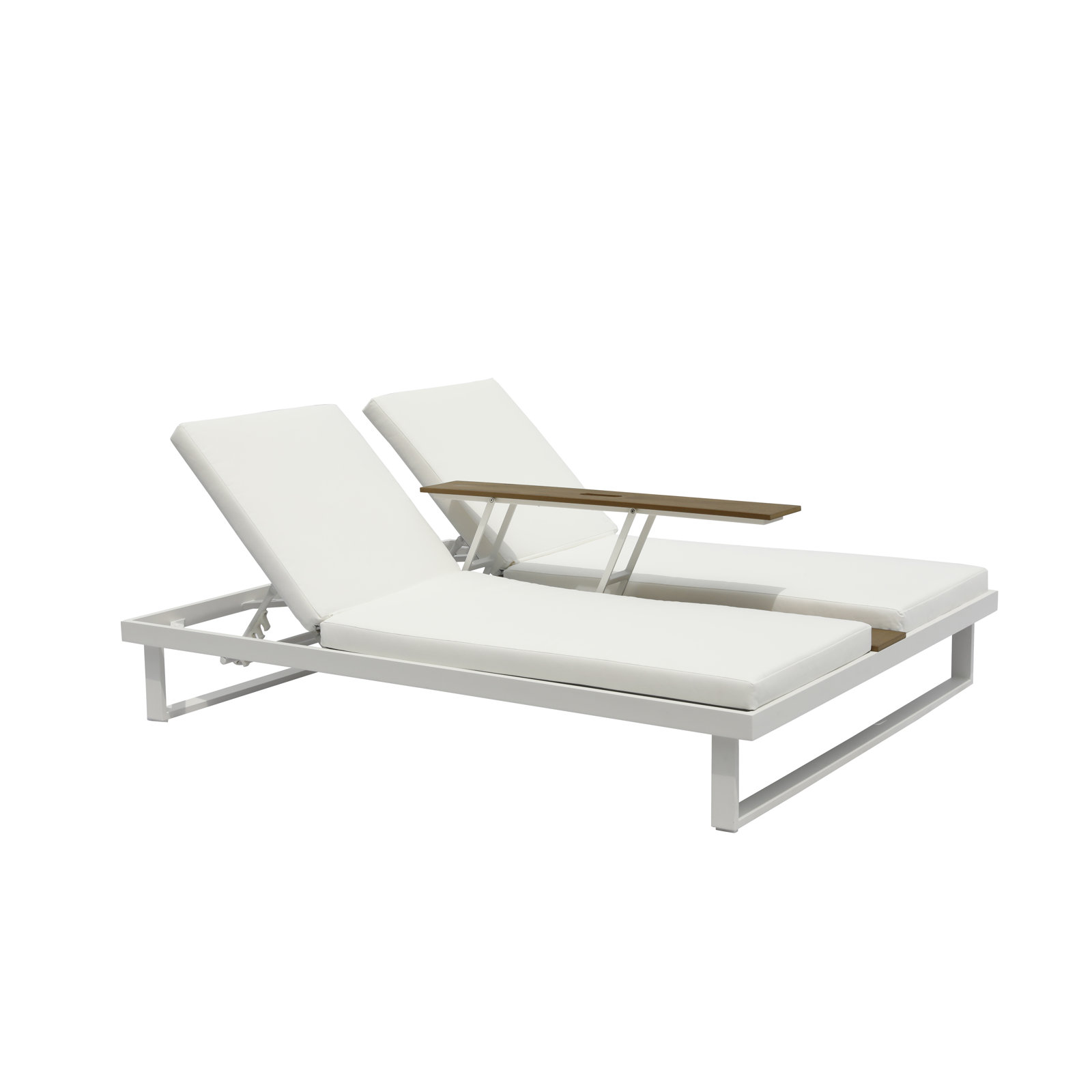 Izelia 21'' Outdoor Aluminum Double Chaise with Table, White, White