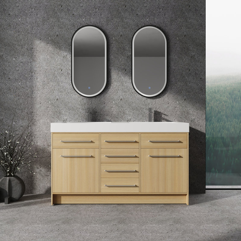 Meuble-lavabo autoportant avec lavabo double en résine
