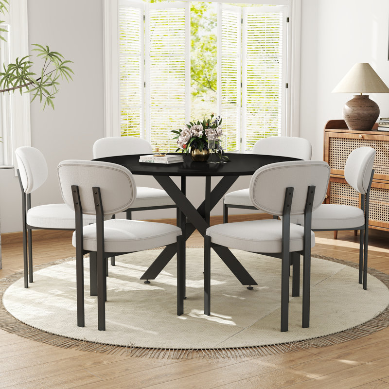 Ensemble de table ronde, Noir, 7, Orange