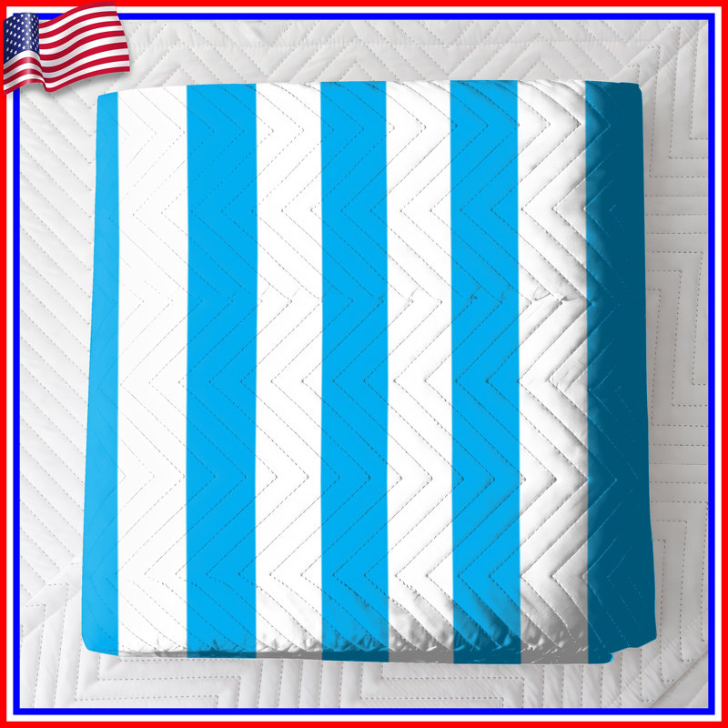 Blue White Stripes Bedding Stripes Bedspread Pattern, Queen