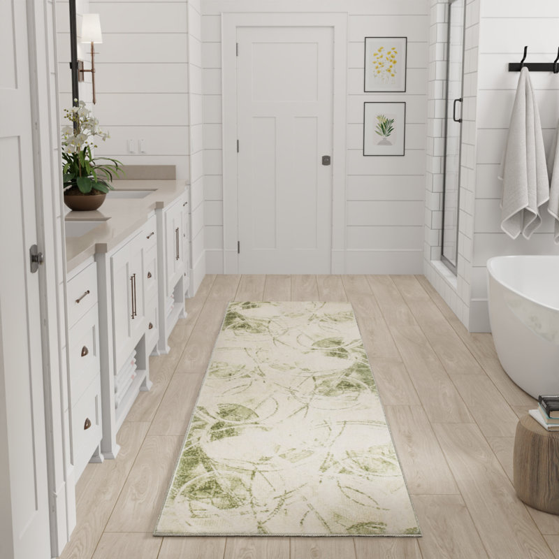 Astra Machine Washable Beige Green Modern Indoor Rug, Runner 2' x 6'