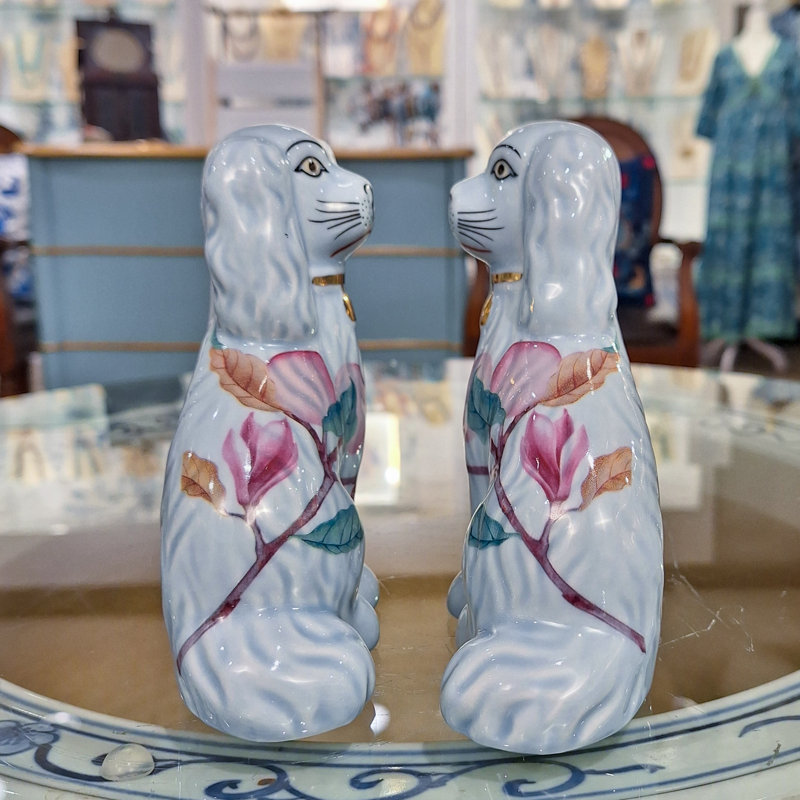 Small Fruity Staffordshire Style Dog Figurines Pair