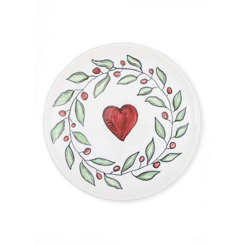 Ensemble de 6 assiettes élégantes (10 pièces), 10,2 x 10,2 x 0,4 pouces | 100% céramique, va au lave-vaisselle | Design élégant blanc, rouge et vert, parfait pour les réceptions et l'utilisation quotidienne, vaisselle durable et chic