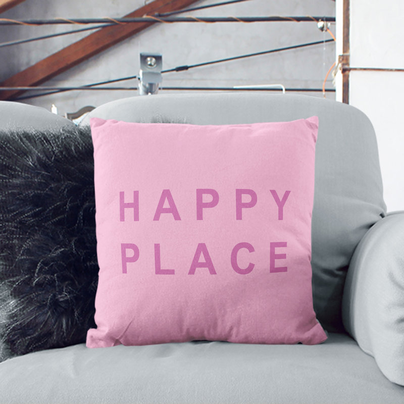 Happy Place Square Throw Cushion, 55cm H x 55cm W x 20cm D