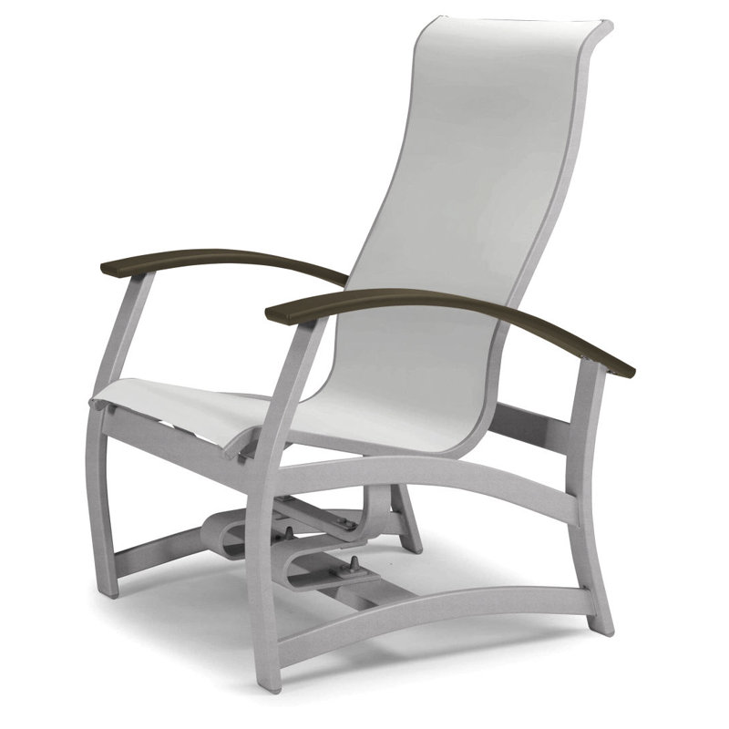 Askar Swivel Powder Coated Aluminum Outdoor Lounge Chair, White 6D Sunbrella®, Beachwood P40, Textured Silver