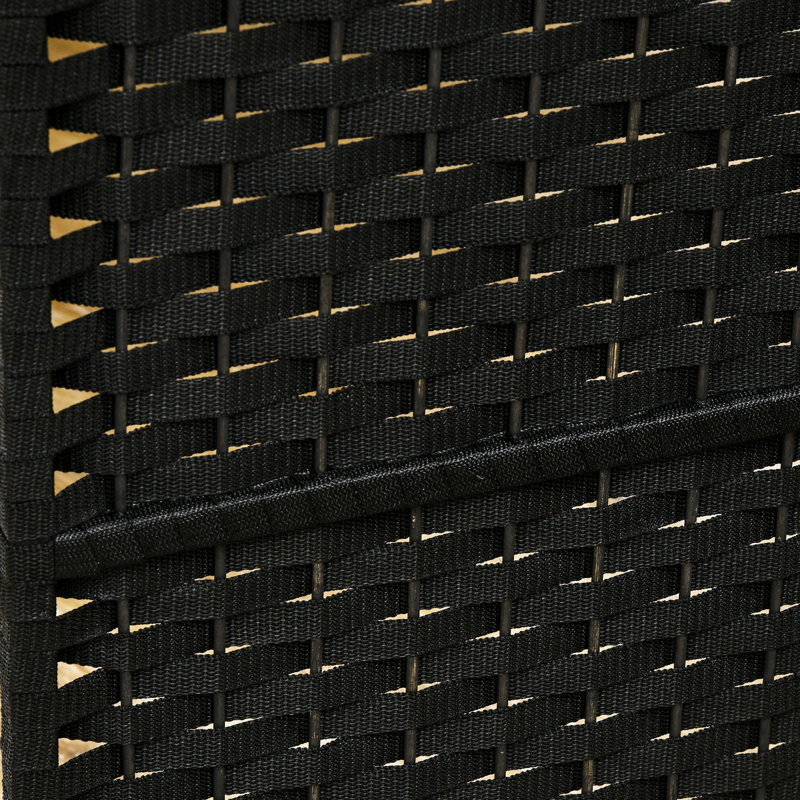 4 Panel Privacy Screen, 5.6' Tall Folding Room Divider For Bedroom/Home Office. Black With Hand-Woven Pattern & Arched Top. Versatile Partition And Style. Wood Frame, Polypropylene Webbing.