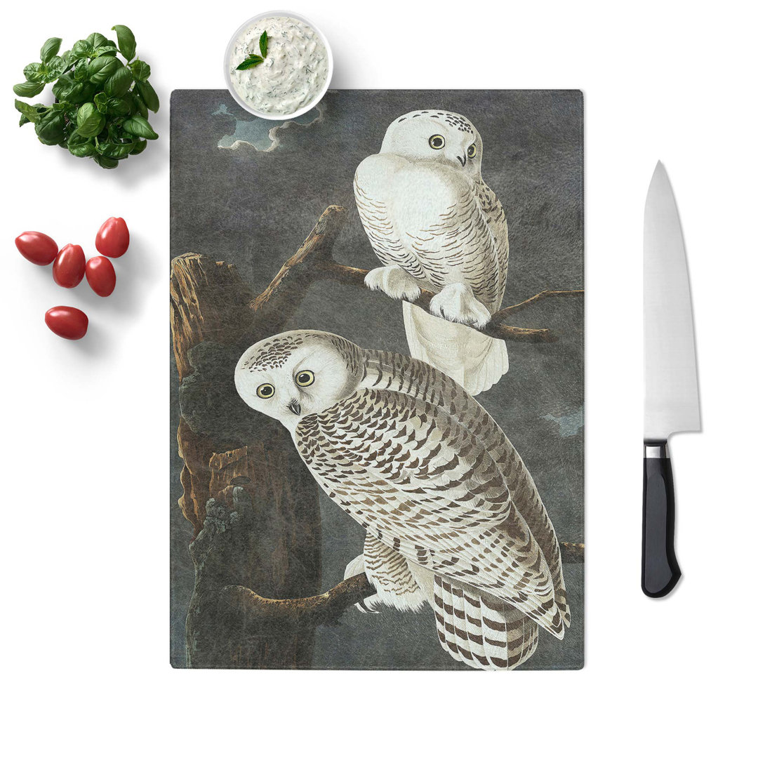 Tempered Glass Snowy Owls by John James Audubon Chopping Board
