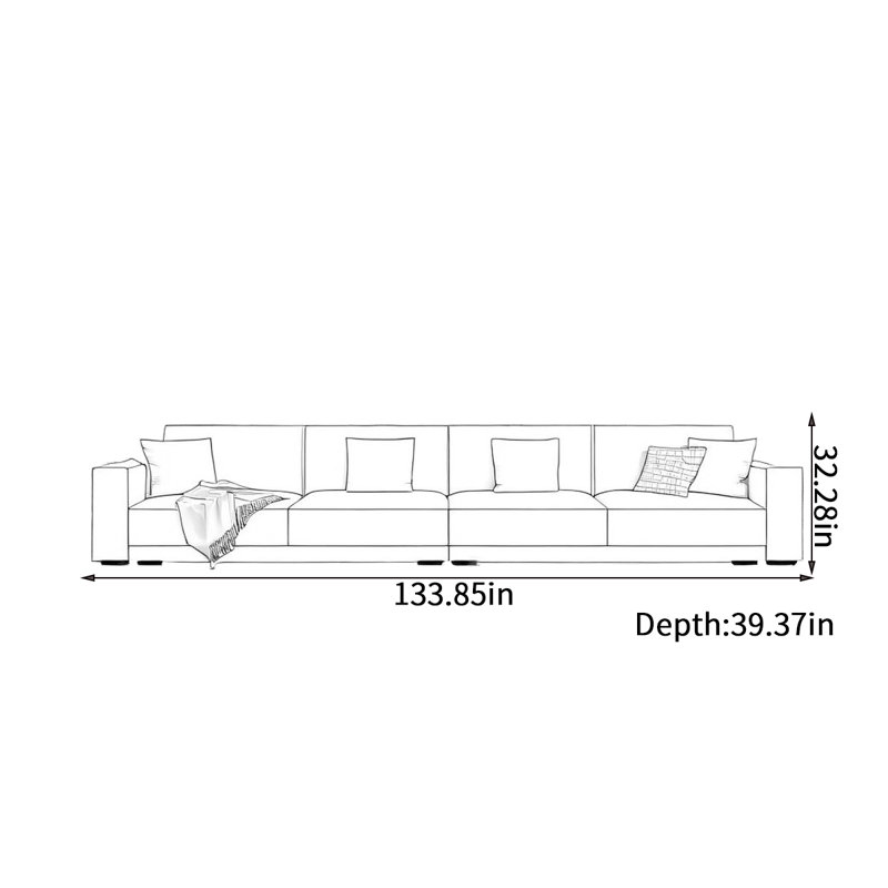 Simple modern cotton and linen sofa, 32.28" H x 133.85" W x 39.37" D, 5