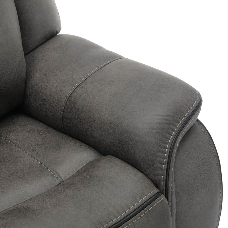 Abbagail 38.9" Wide Overstuffed Faux Leather Manual Recliner with Massage and Heating, Gray
