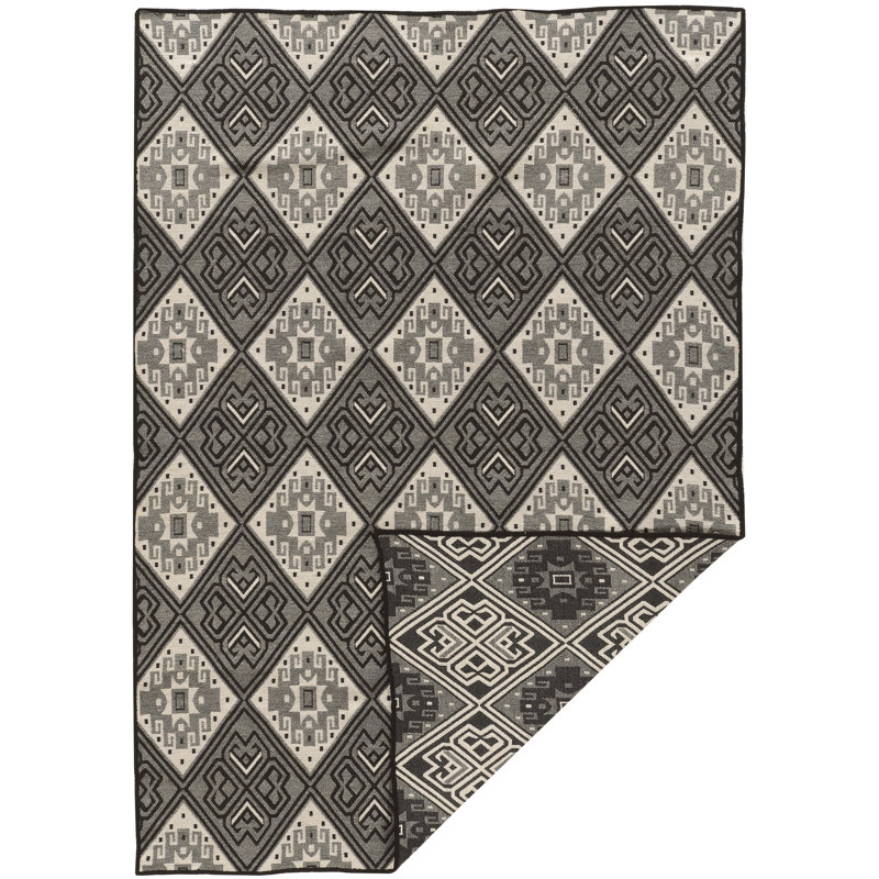 Tapis rectangulaire tissé à la main noir/gris zone grise Brooking