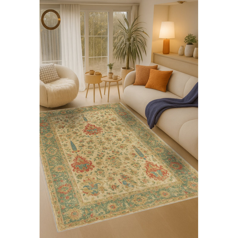 Tapis beige tissé traditionnel Mosso, 6'7" x 9'10"