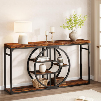 55" Industrial Entryway Table, 5-Tier Narrow Console Table with o-Shaped Metal Frame