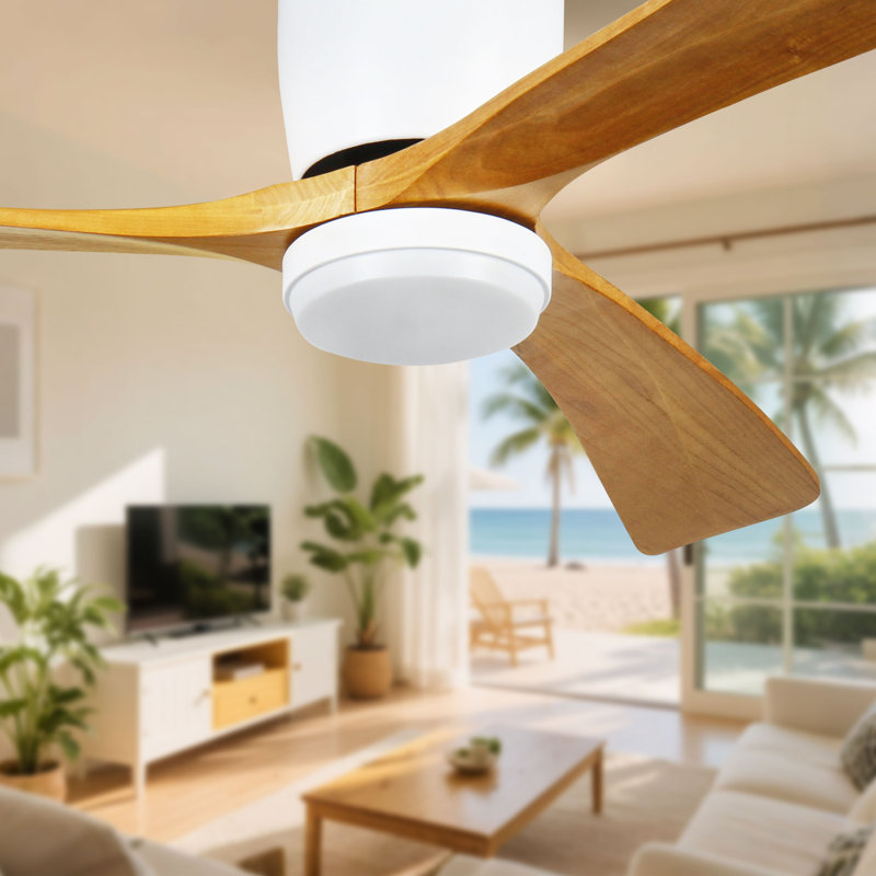 52 in. 3-Blade Indoor Flush Mount Ceiling Fan with Light and APP Remote, Dimmable, Reversible DC Motor, White, 52", White