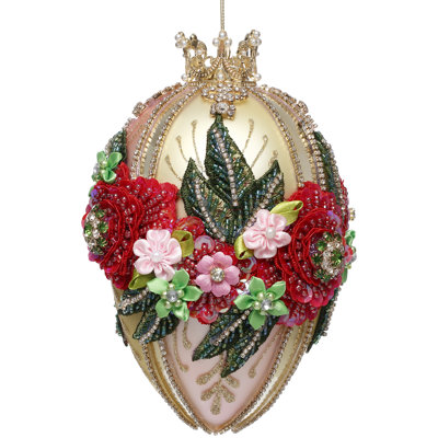 Faberge Jewel Egg Ornament, Yellow/Pink - 7 Inches