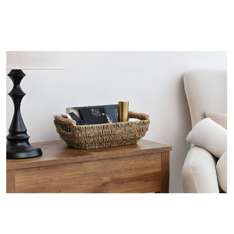 Paniers de rangement tissés à la main en ruppie maritime - Bacs rectangulaires en osier naturel pour salle de bain, salon - 7 po x 12,25 po x 4,75 po - ensemble de 2