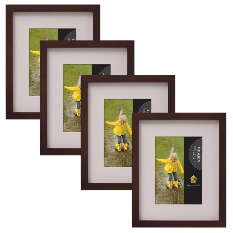 Ensemble de cadres muraux noirs 4 pièces Lennert, 8 po x 10 po, passe-partout 5 po x 7 po, Noyer brun