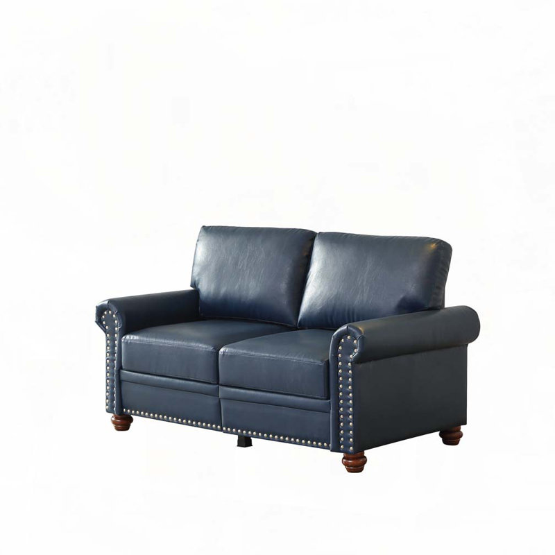 Canapé moderne avec rangement, similicuir pour le salon, 34.5" H x 59.45" W x 31.89" D, Marine
