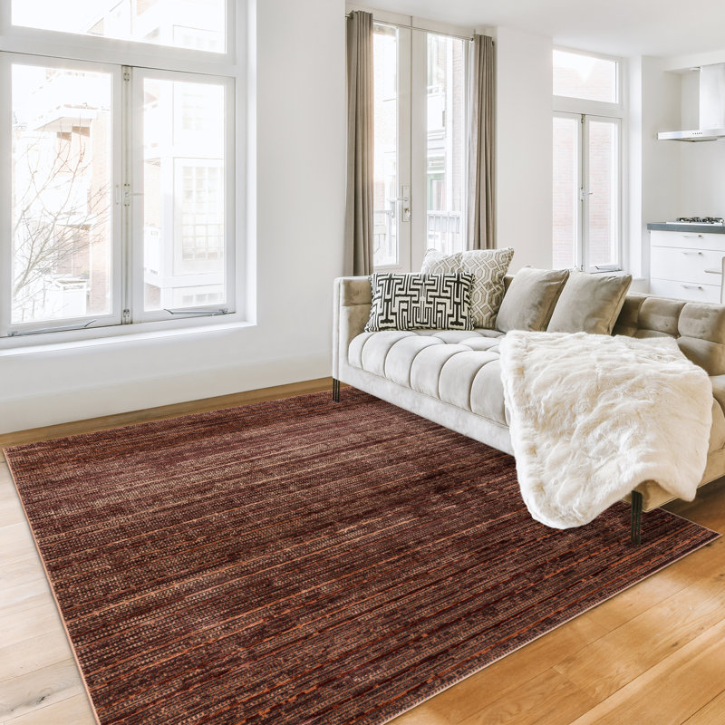 Miesner Dario Modern Striped Brown Tan Polyester High-Low Indoor Area Rug, Rectangle 5'3" x 7'