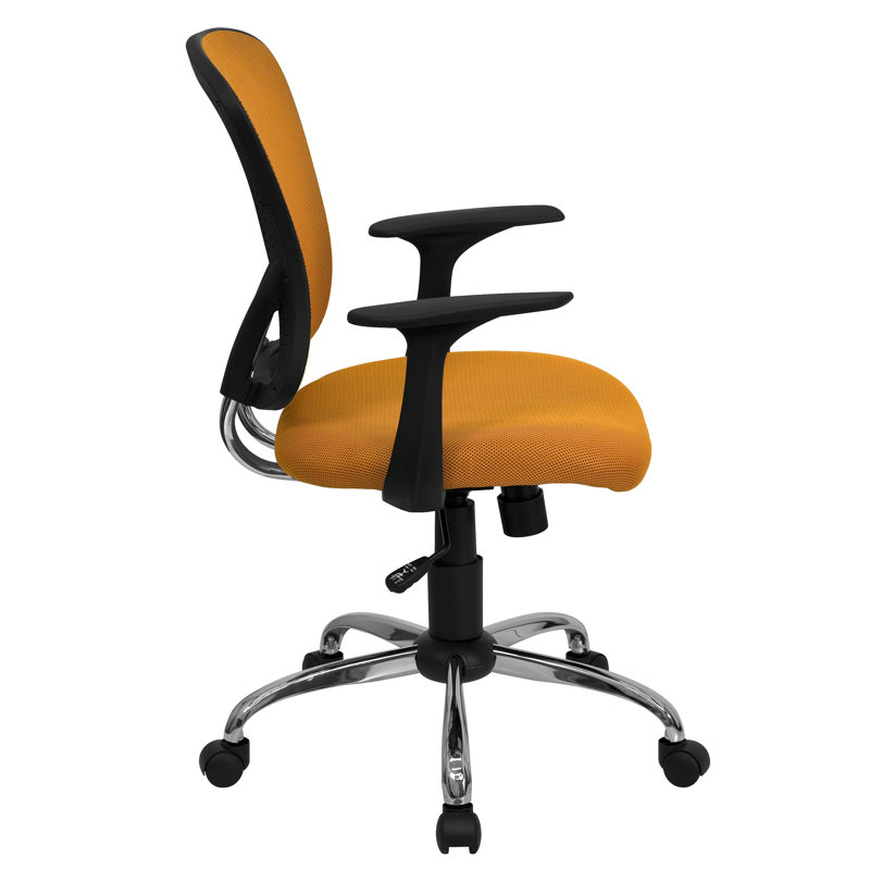 Mid-Back Orange Mesh Swivel Task Chair with Chrome Base