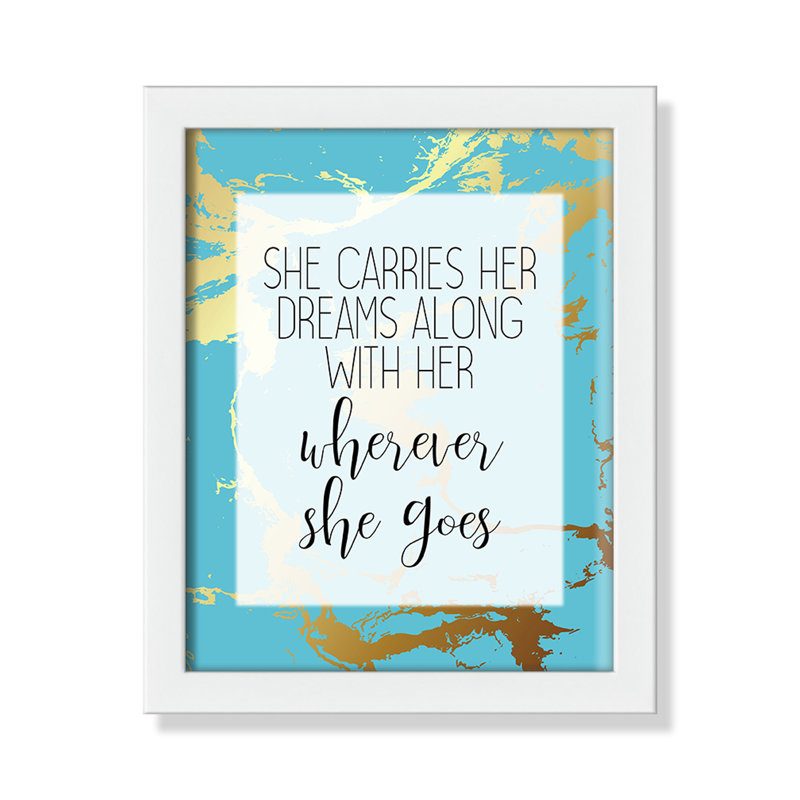 «Whereever she goes», art encadré, H 11 po x l 9 po x P 1,19 po, Encadré de boîte blanc