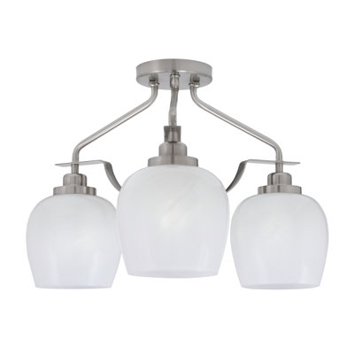 Odyssey 3 Light Semi-Flush Shown In Brushed Nickel Finish With 6" White Marble Glass