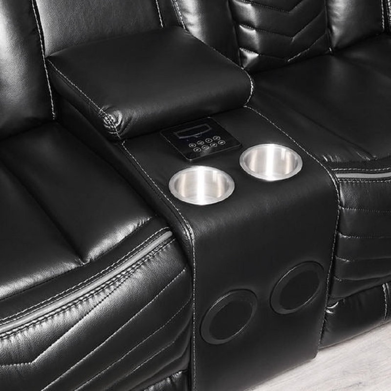 Canapé modulaire inclinable en cuir Vichy Black Air avec DEL et Bluetooth, Similicuir noir