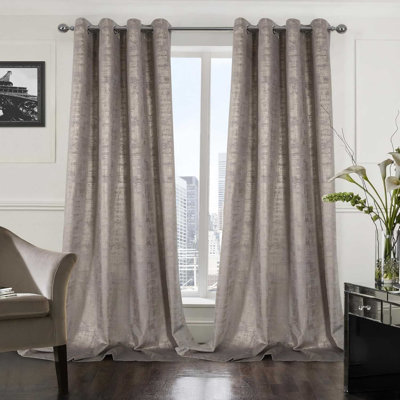 100% Blackout Soft Velvet Curtains For Bedroom Living Room Thermal Energy Saving 84 Inches Long Luxury Gold Foil Print Drapes 2 Panels Champagne