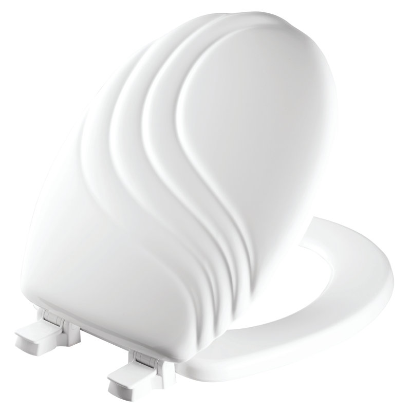 Mayfair Round White Gloss Enameled Wood Toilet Seat with Swirl Design