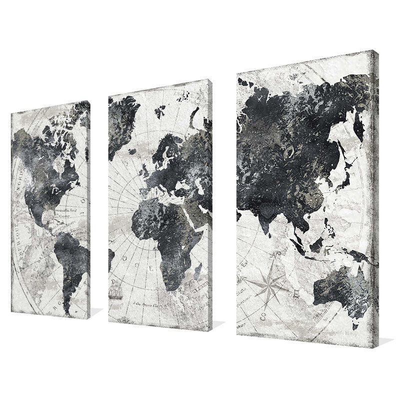 «Modern Atlas», reproduction sur toile 3 pièces, H 32 po x l 48 po x P 1 po
