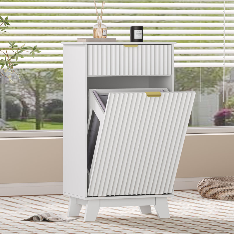 Wave Design 2-Drawer Tilt Out Trash Cabinet, MDF Freestanding Kitchen Trash Can with Storage (Can Not Included), White