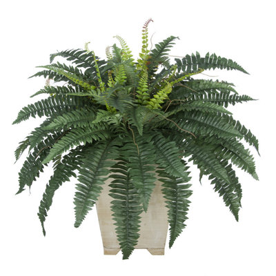 25'' Faux Fern Plant in White Wood Planter