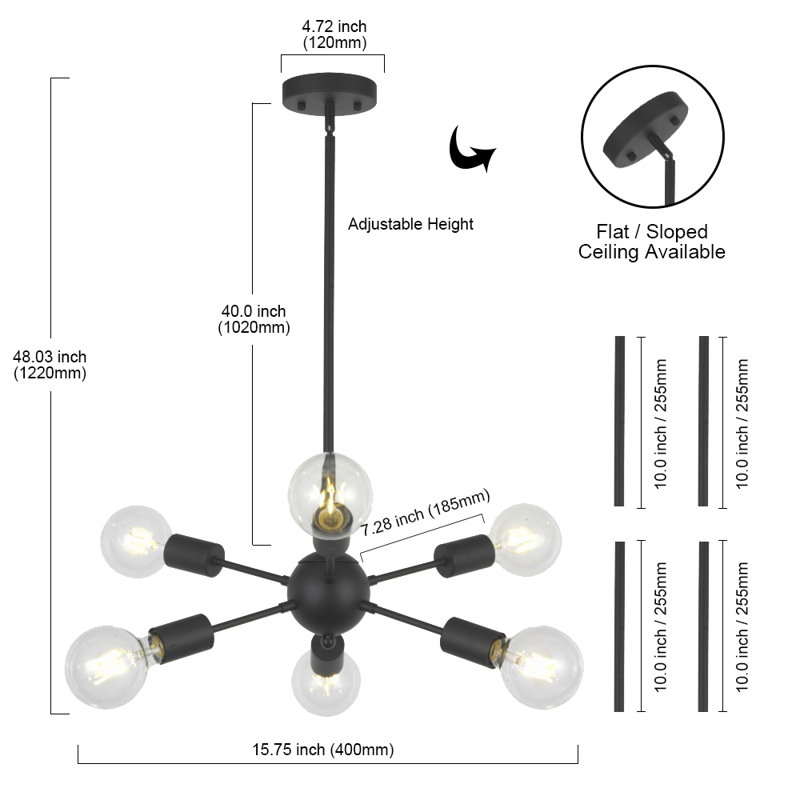 Natale 6 - Light Dimmable Sputnik Sphere Chandelier, Black