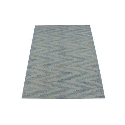 Blue & Cream Hand-Tufted 5X8 Modern Rug