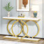 Console moderne de 140 cm (55,11 po) en faux marbre blanc et doré, idéale pour une entrée, un salon ou comme table d'appoint.