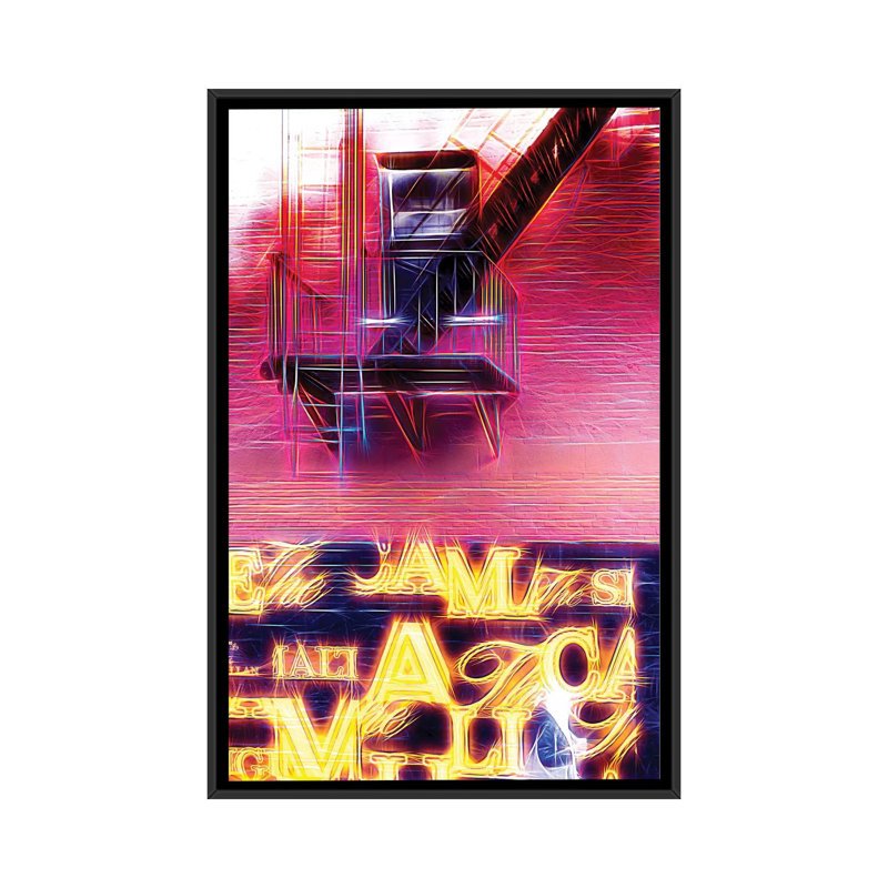 « emergency escaliers », impression sur toile, H 26 po x l 18 po x P 1,5 po, Toile avec cadre noir, Pas de tapis